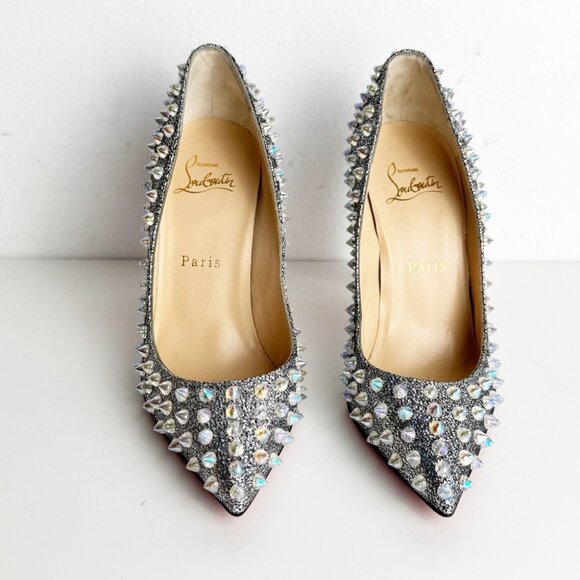 New CHRISTIAN LOUBOUTIN Nappa Mica Follies Spikes 100 Pumps Silver size 36 - Picture 5 of 10